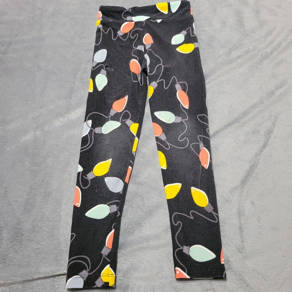 LuLaRoe Pants Girls 5 Black Green Christmas Light Spandex Blend Comfort Leggings